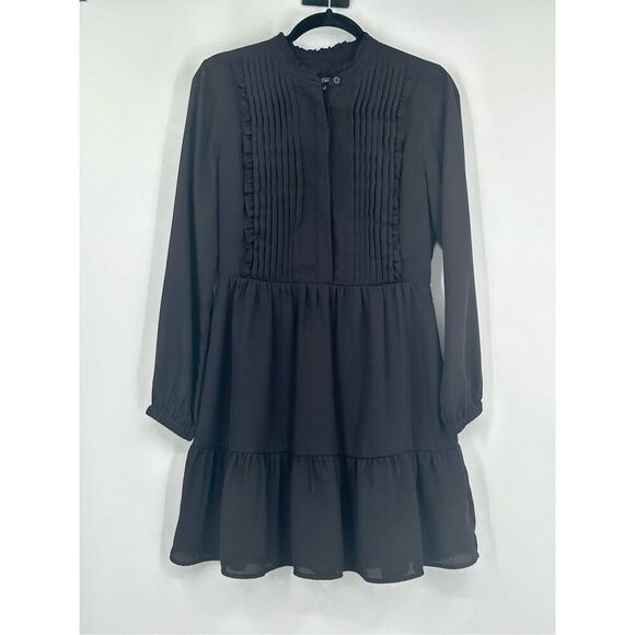 J Crew size 4 black Ruffle Pintuck Dress long sleeve - Picture 2 of 15